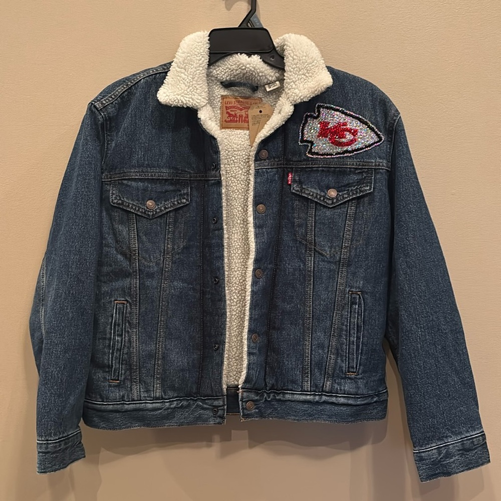 Kansas City Chiefs BLING Jean Fur womens Jacket Handmade